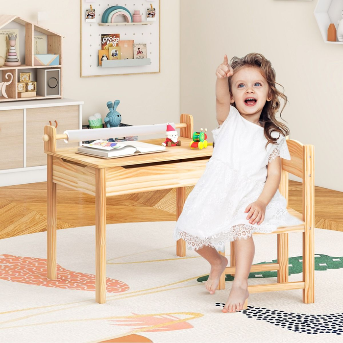 Toddler Activity Table with Chair with Storage and Paper Roll Holder