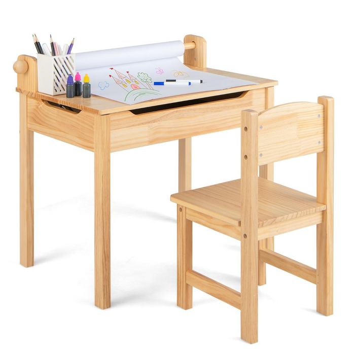 Toddler Activity Table with Chair with Storage and Paper Roll Holder