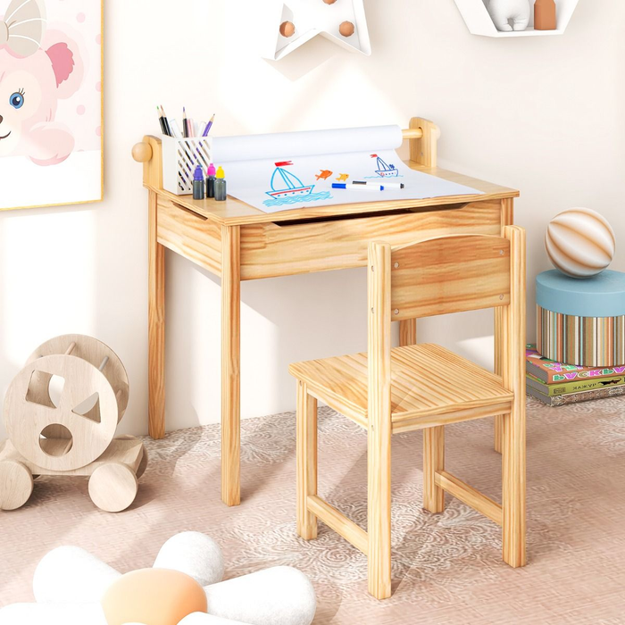 Toddler Activity Table with Chair with Storage and Paper Roll Holder