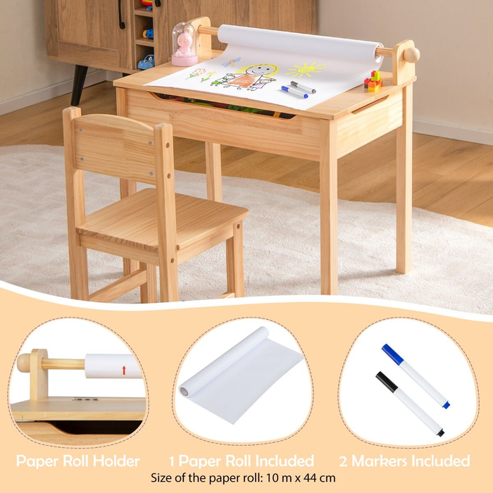 Toddler Activity Table with Chair with Storage and Paper Roll Holder