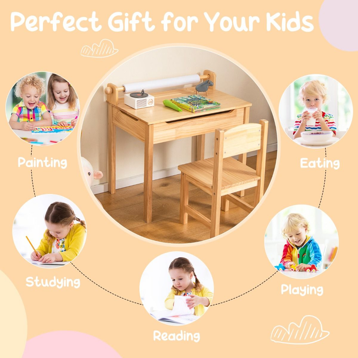 Toddler Activity Table with Chair with Storage and Paper Roll Holder