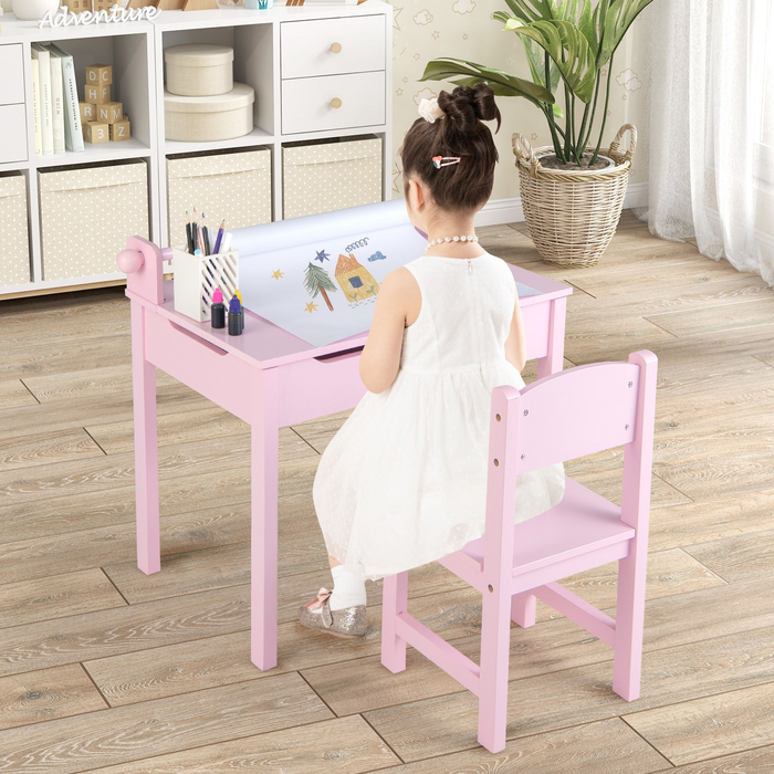 Toddler Activity Table with Chair with Storage and Paper Roll Holder