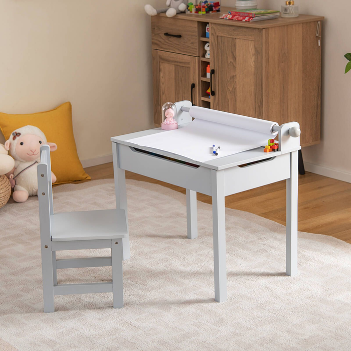 Toddler Activity Table with Chair with Storage and Paper Roll Holder