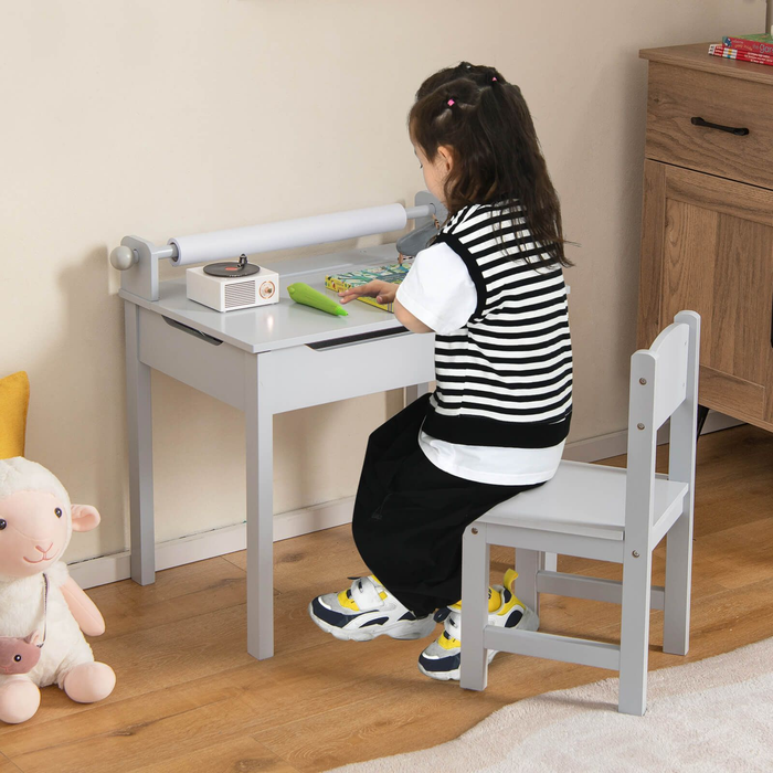 Toddler Activity Table with Chair with Storage and Paper Roll Holder