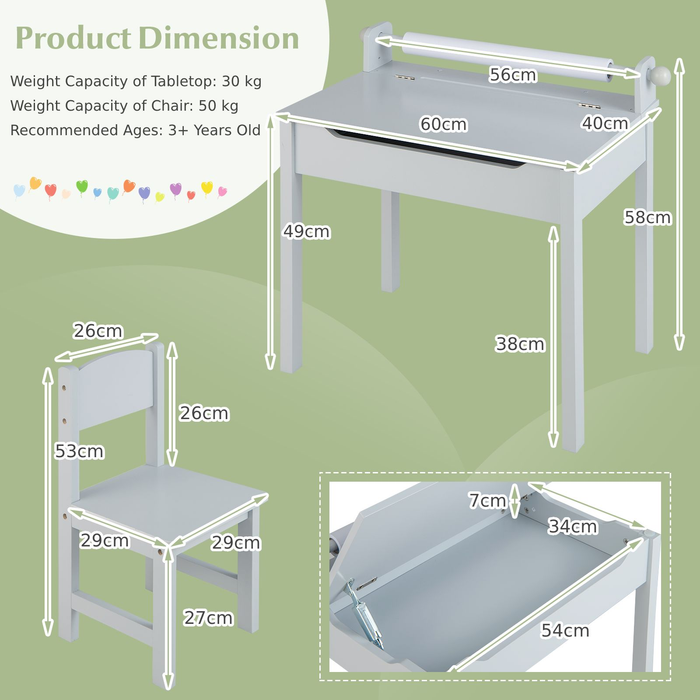 Toddler Activity Table with Chair with Storage and Paper Roll Holder