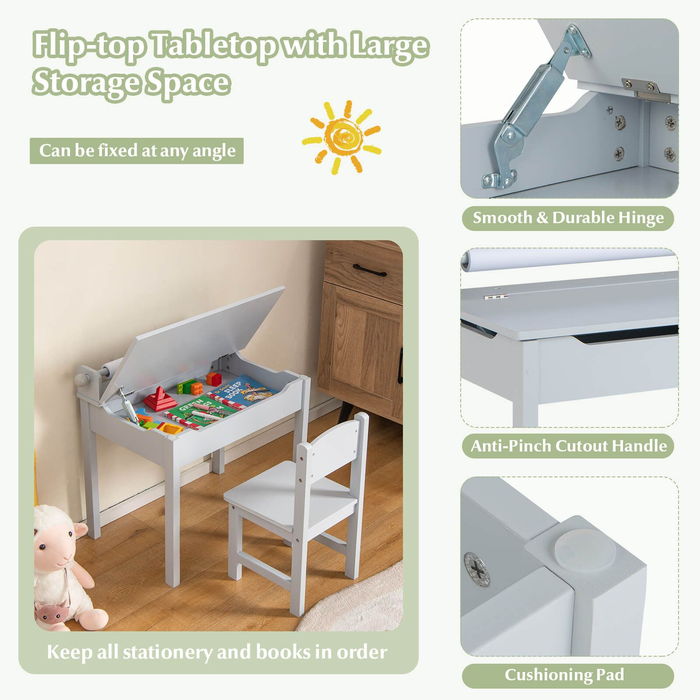 Toddler Activity Table with Chair with Storage and Paper Roll Holder