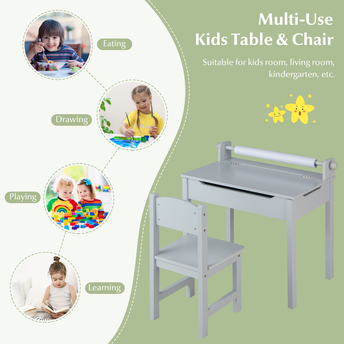 Toddler Activity Table with Chair with Storage and Paper Roll Holder