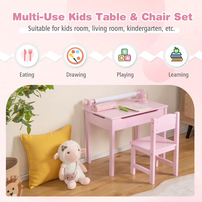 Toddler Activity Table with Chair with Storage and Paper Roll Holder