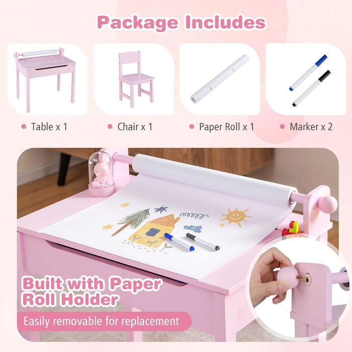 Toddler Activity Table with Chair with Storage and Paper Roll Holder