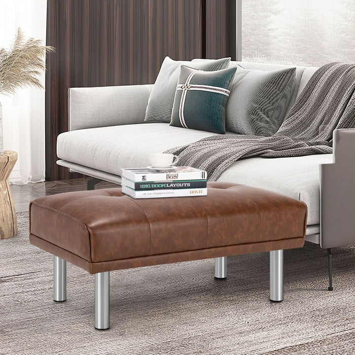 Leather Tufted Upholstered Ottoman Bench for Living Room Entryway
