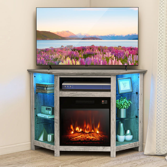 Corner TV Stand with Fireplace Insert and LED Lights