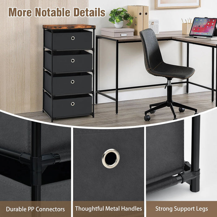 4-Tier Fabric Dresser with Drawers and Metal Frame