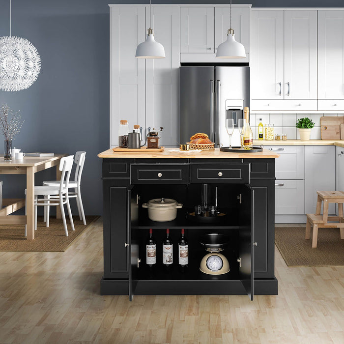 Drop-Leaf Kitchen Island with Extendable Worktop and Adjustable Shelves