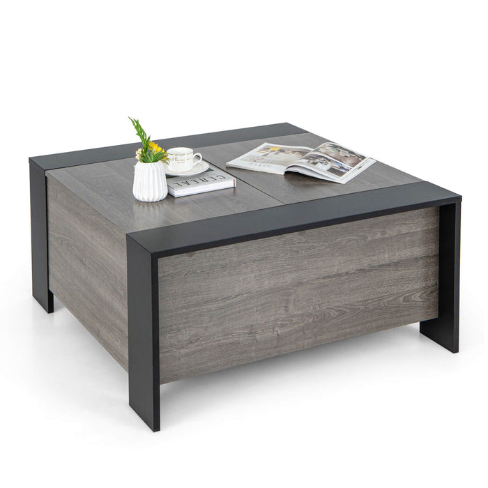 92Cm Square Coffee Table with Sliding Top and Hidden Compartment