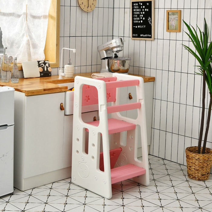 Kids Non-Slip Kitchen Step Stool with Double Safety Rails