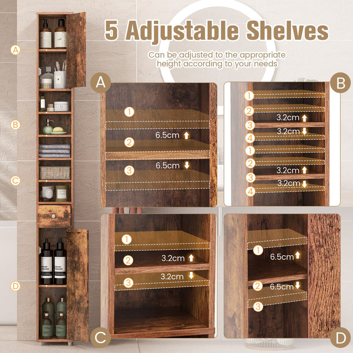 180CM Tall Freestanding Bathroom Cabinet with 2 Doors and 1 Drawer