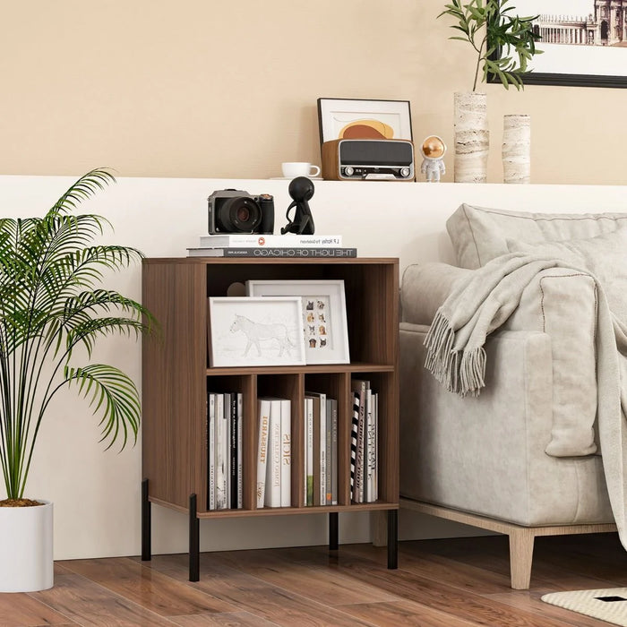 Record Player Stand with Charging Station and 5 Storage Compartments