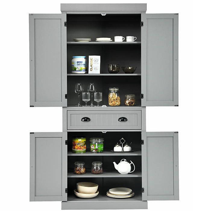 4-Door Tall Kitchen Cupboard Adjustable Shelves and Drawer