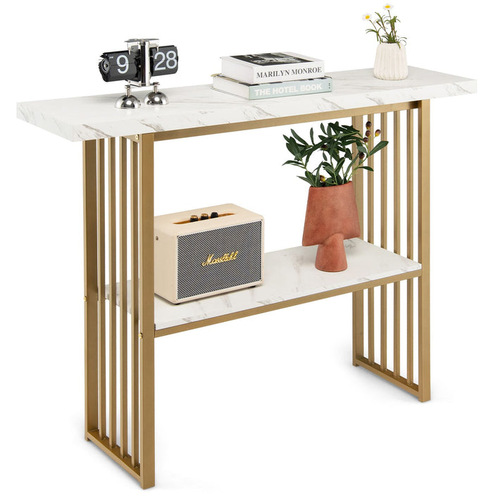 2-Tier Faux Marble Console Table for Entryway Living Room Bedroom