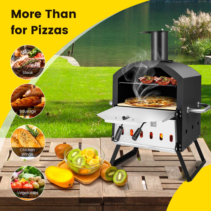 Outdoor Pizza Oven with Waterproof Cover and Anti-Scalding Handles