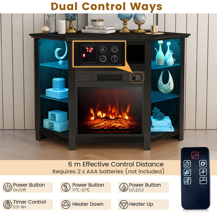 Corner TV Stand with Fireplace Insert and LED Lights
