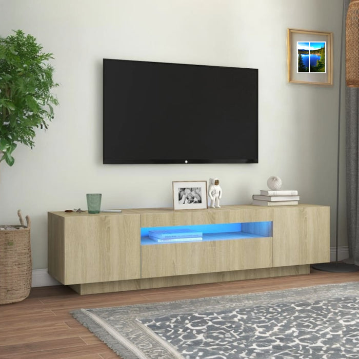 TV Stand Cabinet - 160x35x40cm Multimedia Cabinet with RGB LED Light