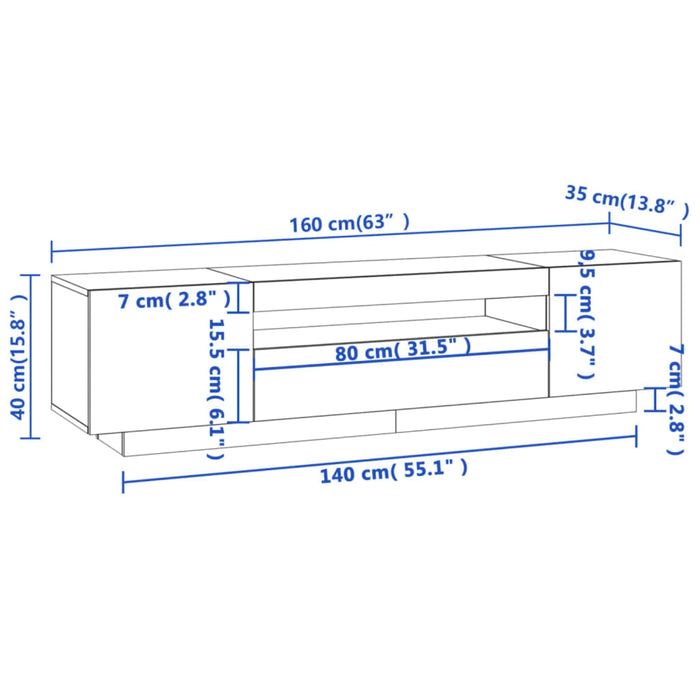 TV Stand Cabinet - 160x35x40cm Multimedia Cabinet with RGB LED Light